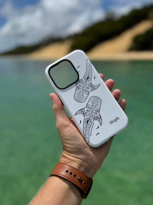 Personalised phone case with custom name and marine life design for iPhone, Samsung, and Google models