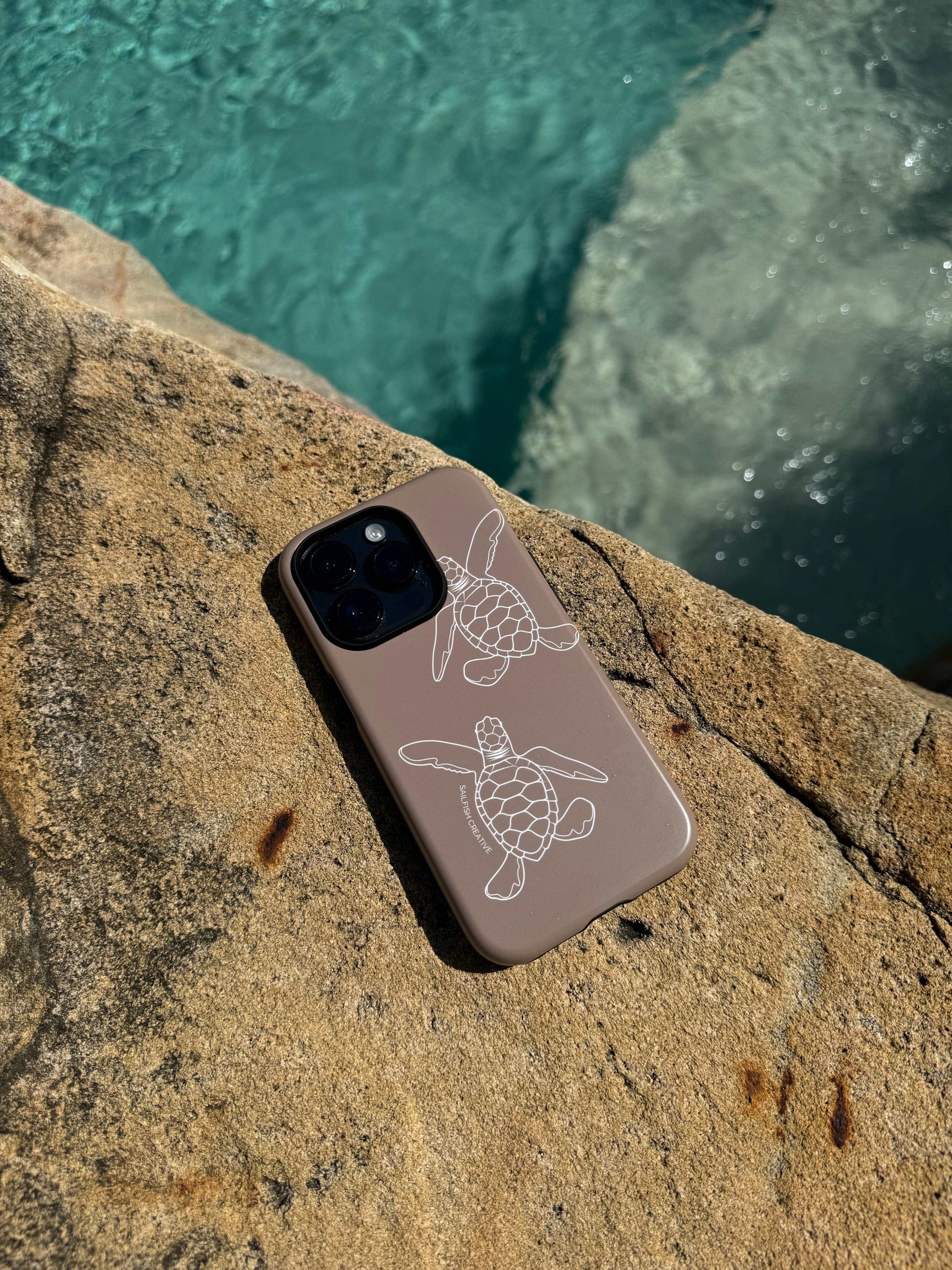 iPhone Tough Phone Case - Turtle Hatchlings Outline Natural - Sailfish Creative