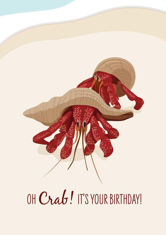Funny strawberry crab birthday card with ocean theme and "Oh Crab! It's your birthday!" text