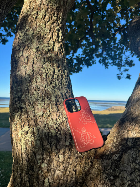 iPhone Phone Case - Turtle Hatchlings Outline Rusty Coral