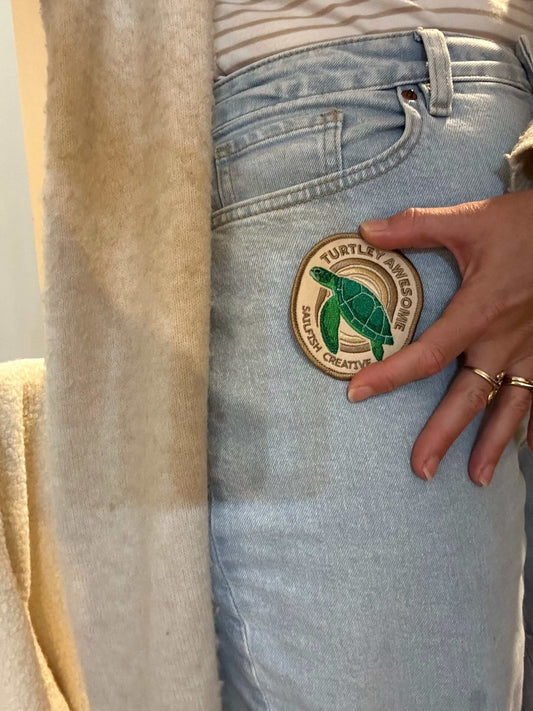 Embroidered Iron on Patch - Green Turtle - Sailfish Creative