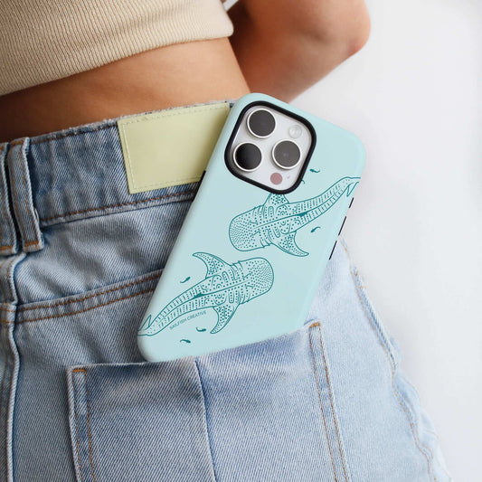 iPhone Phone Case - Whale Sharks Outline Teal