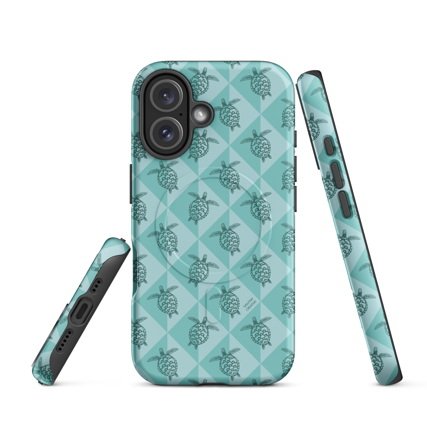 iPhone MagSafe Tough Phone Case - Turtle Diamonds Teal