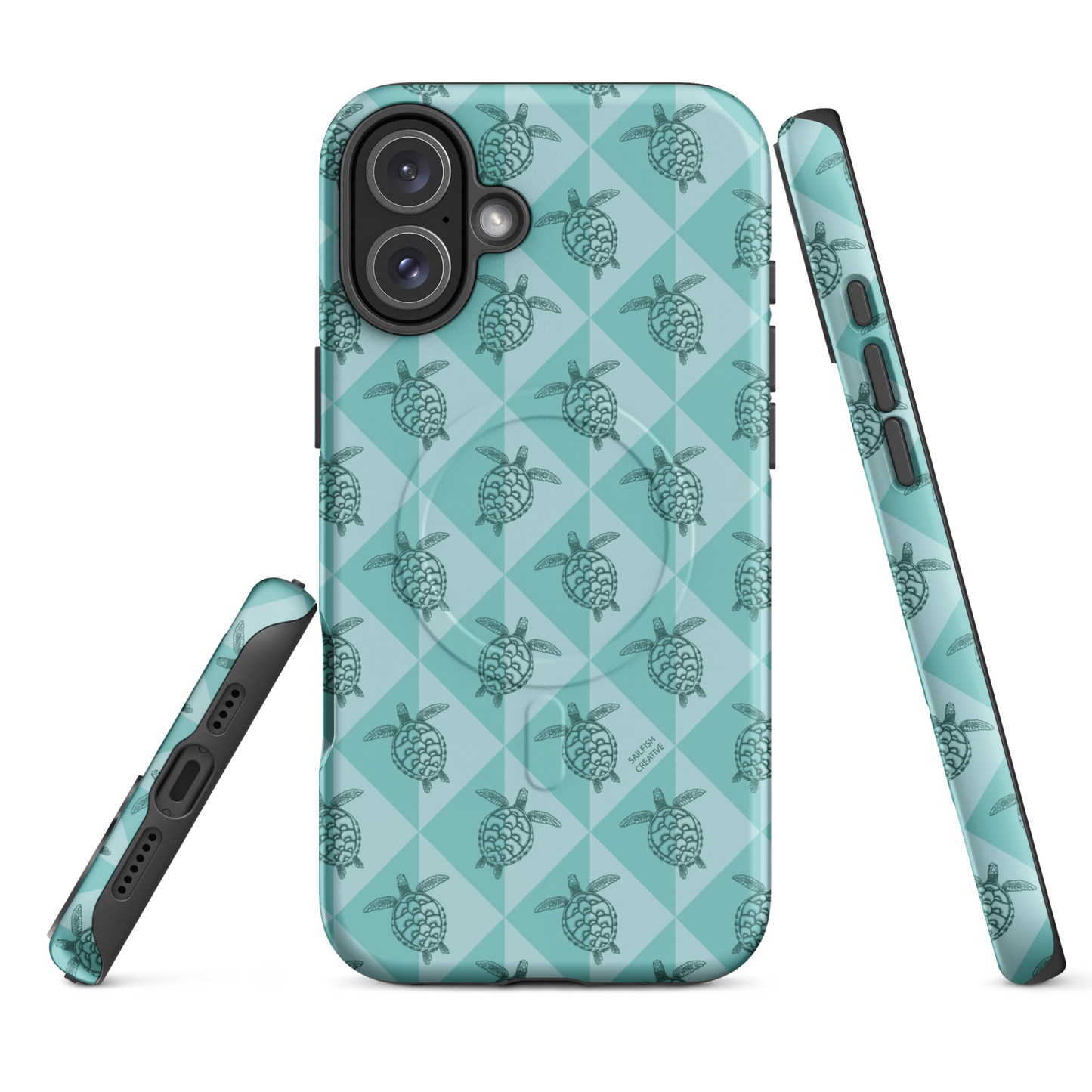 iPhone MagSafe Tough Phone Case - Turtle Diamonds Teal