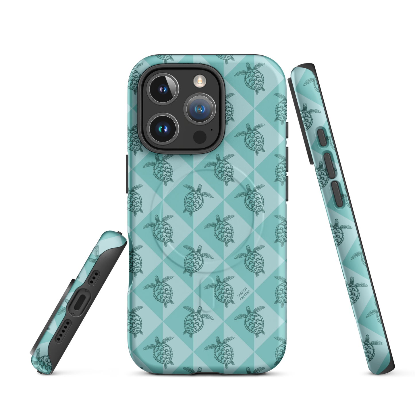 iPhone MagSafe Tough Phone Case - Turtle Diamonds Teal