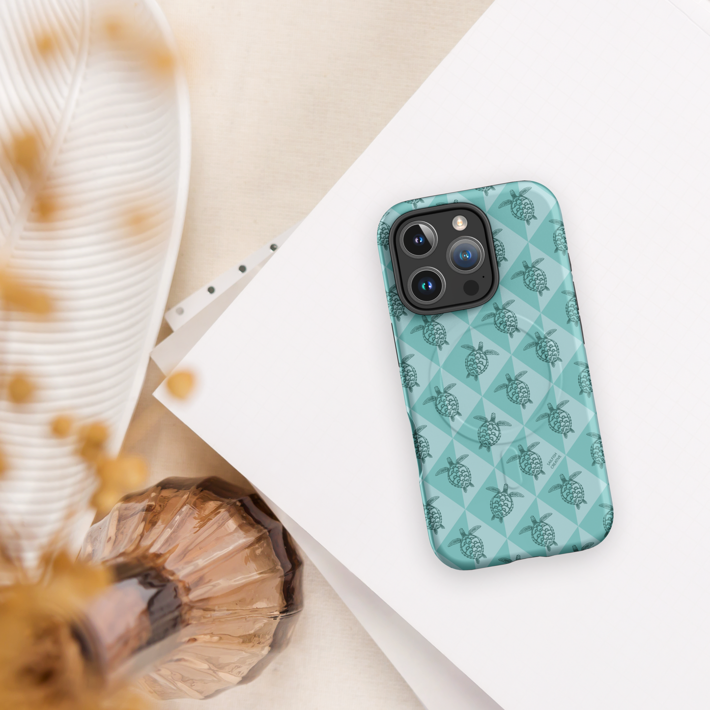 iPhone MagSafe Tough Phone Case - Turtle Diamonds Teal