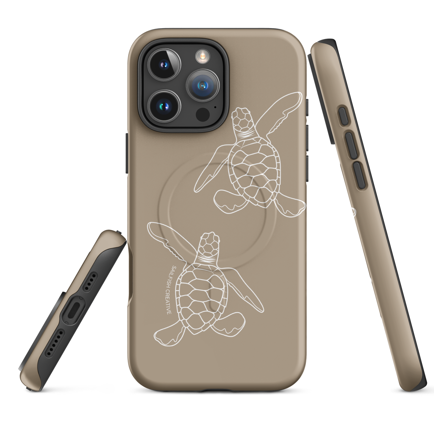 iPhone MagSafe Tough Case - Turtle Hatchlings Outline Natural - Sailfish Creative