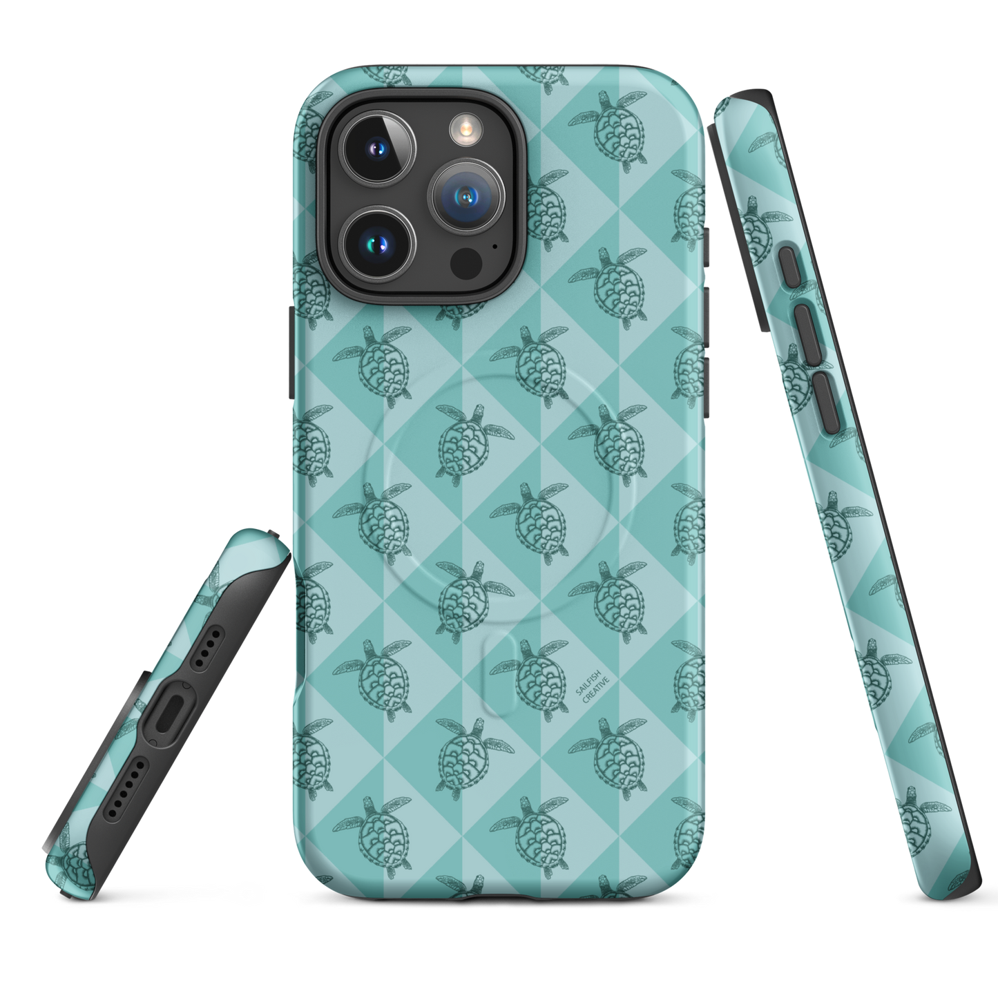 iPhone MagSafe Tough Phone Case - Turtle Diamonds Teal