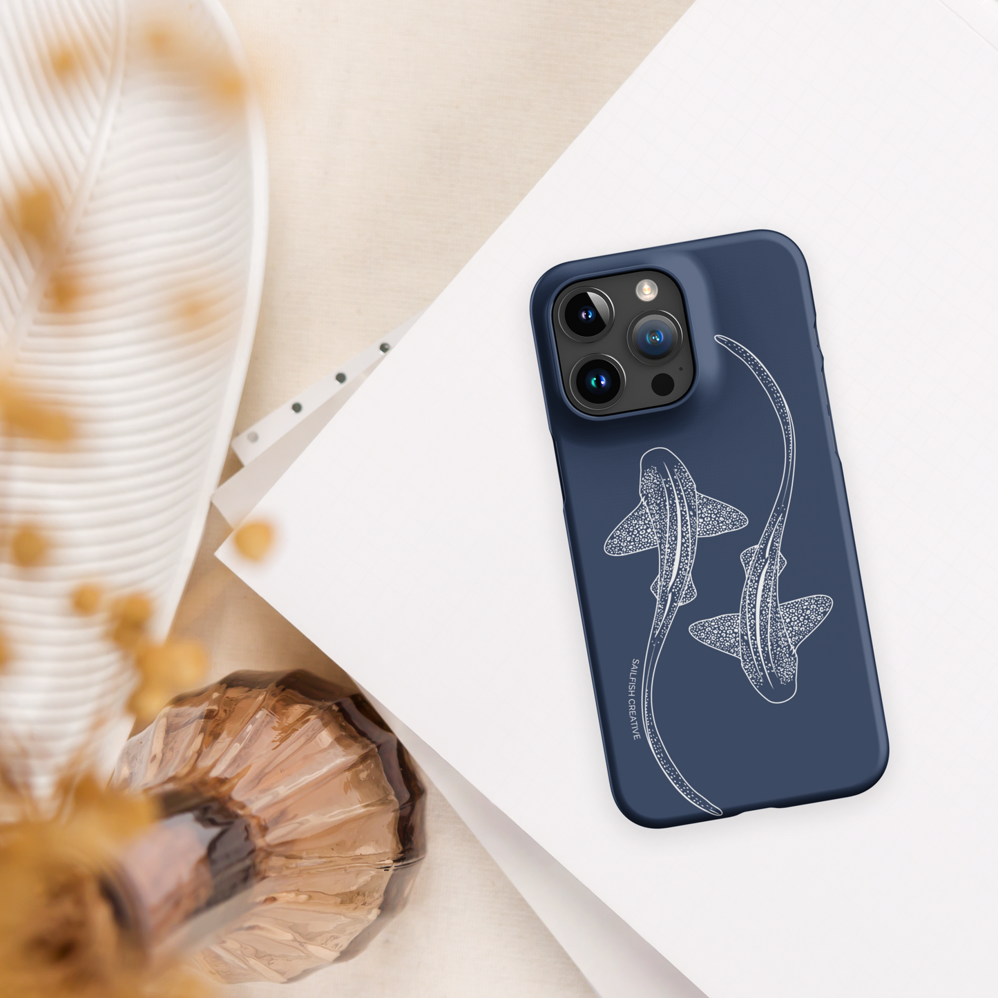 iPhone Snap Phone Case - Leopard Sharks Outline Navy - Sailfish Creative