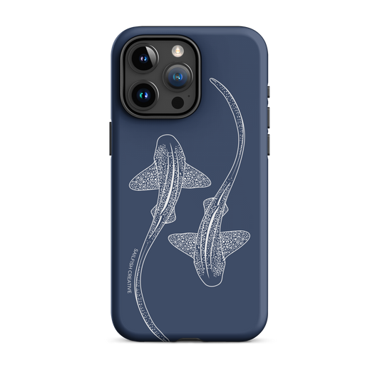 Navy iPhone phone case with white leopard sharks outline design