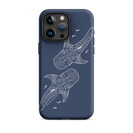 iPhone Tough Phone Case - Whale Sharks Outline Navy - Sailfish Creative