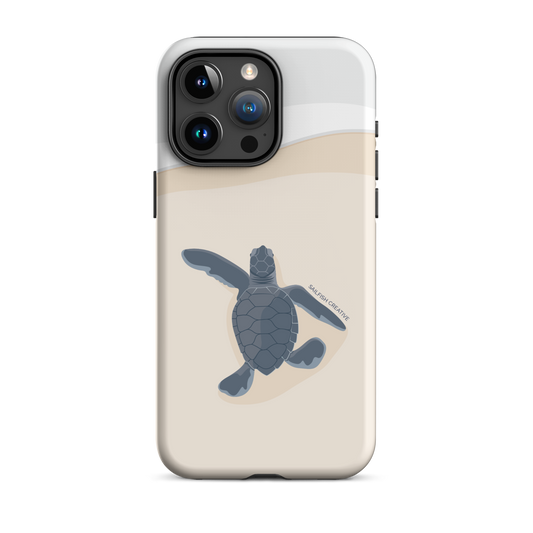 iPhone phone case with baby turtle hatchling design on beige background