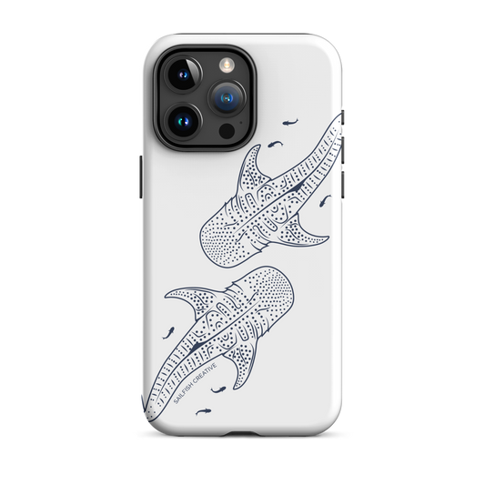 iPhone phone case with whale sharks outline design on white background