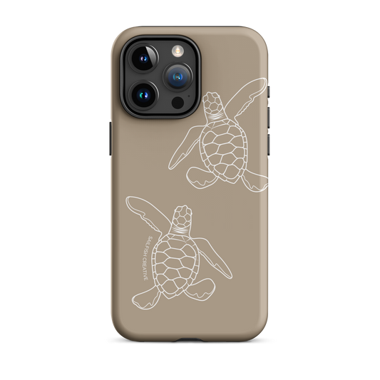 iPhone phone case with natural turtle hatchlings outline design in beige color