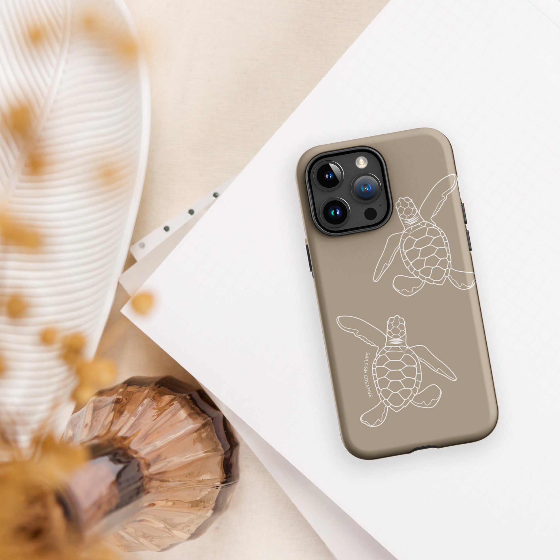 iPhone Tough Phone Case - Turtle Hatchlings Outline Natural - Sailfish Creative