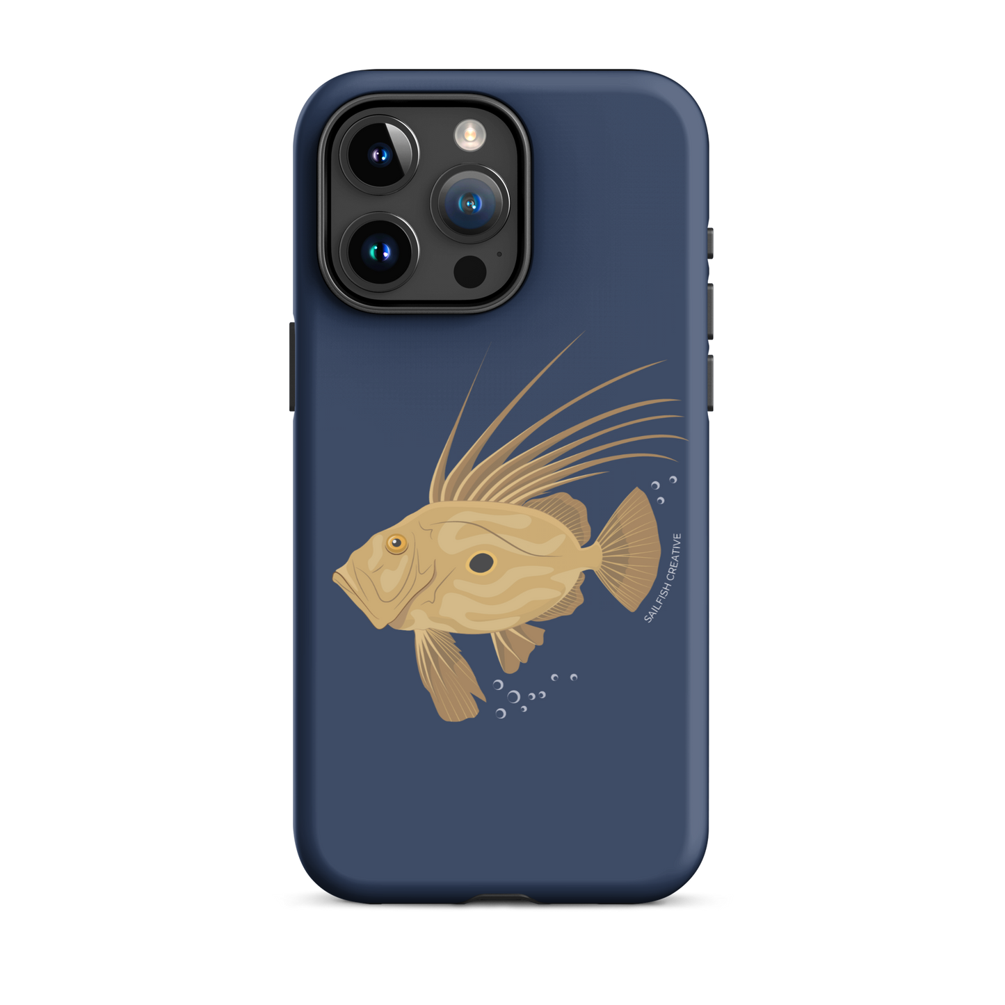 iPhone case with John Dory fish design in navy blue background John Dory Fish Case