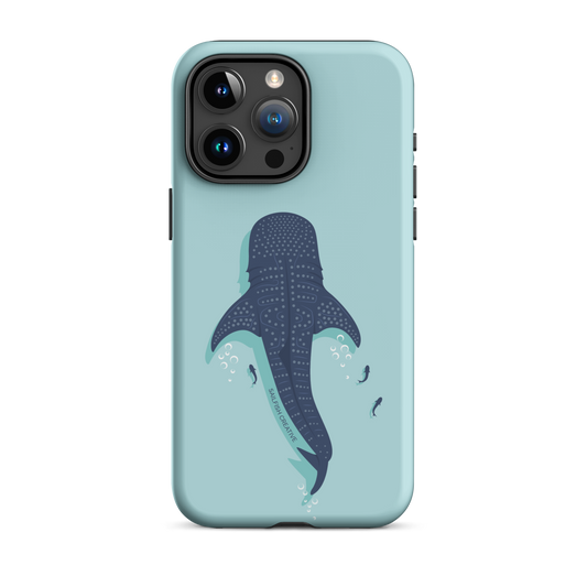 iPhone phone case featuring a whale shark design on a light blue background