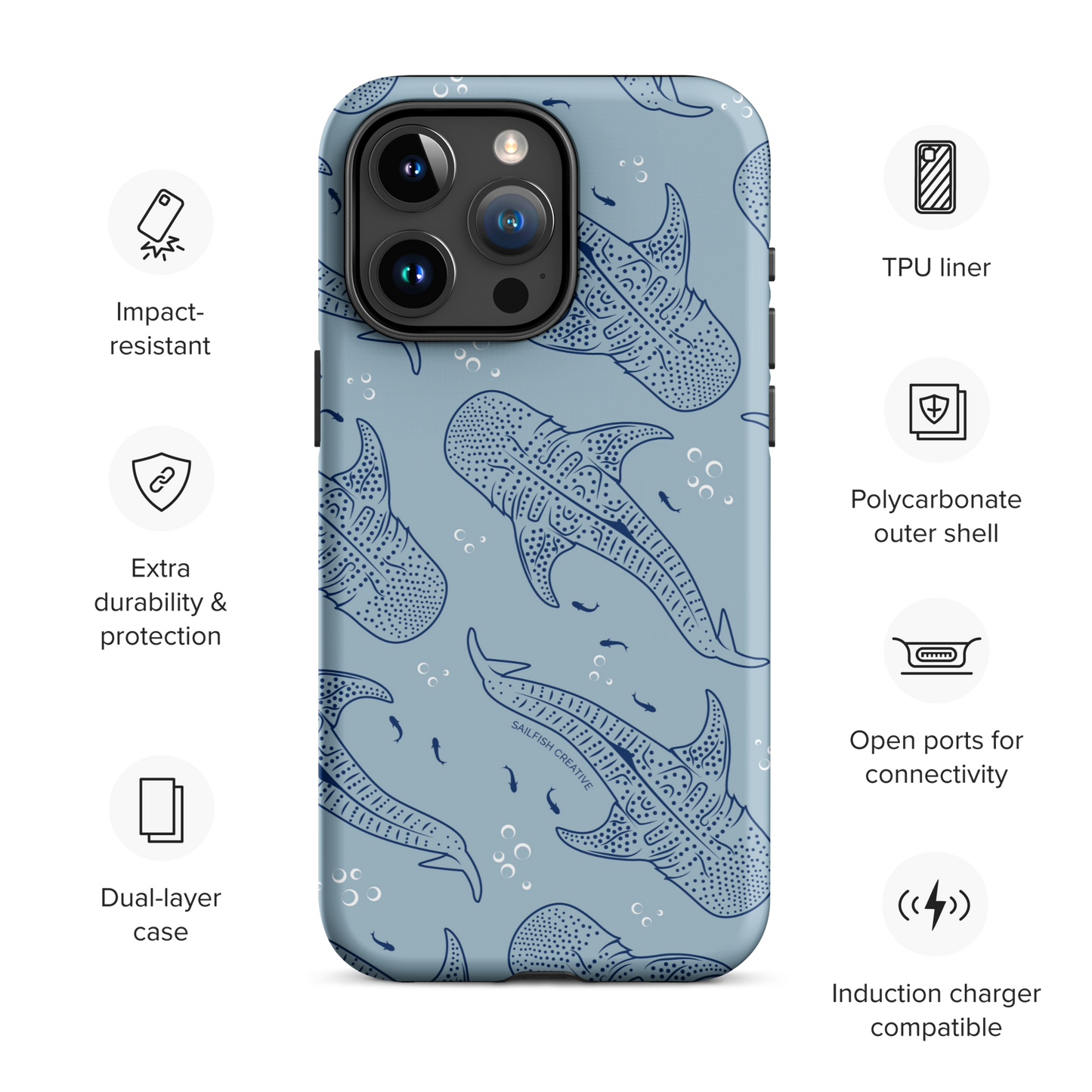 iPhone Tough Phone Case - Whale Sharks Pattern Bluer - Sailfish Creative