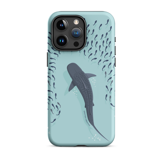 iPhone phone case with tiger shark design in blue color
