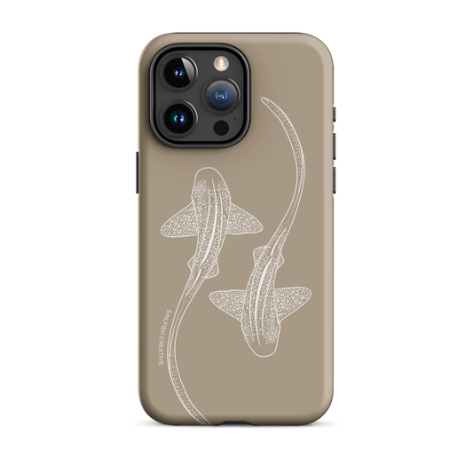 iPhone phone case with leopard shark outline design on natural beige background