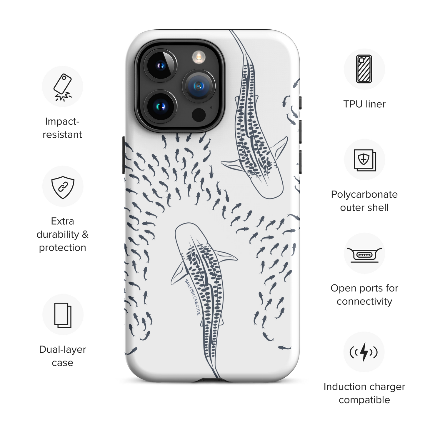 iPhone Tough Phone Case - Tiger Sharks Outline - Sailfish Creative