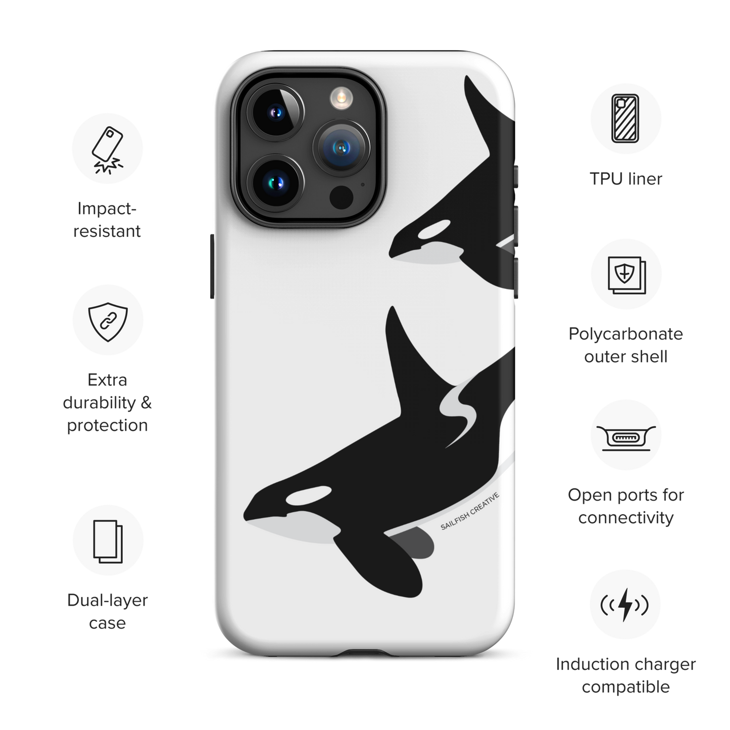 iPhone Tough Phone Case - Orca Killer Whale White - Sailfish Creative