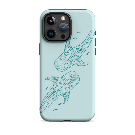 Teal iPhone phone case with whale sharks outline design