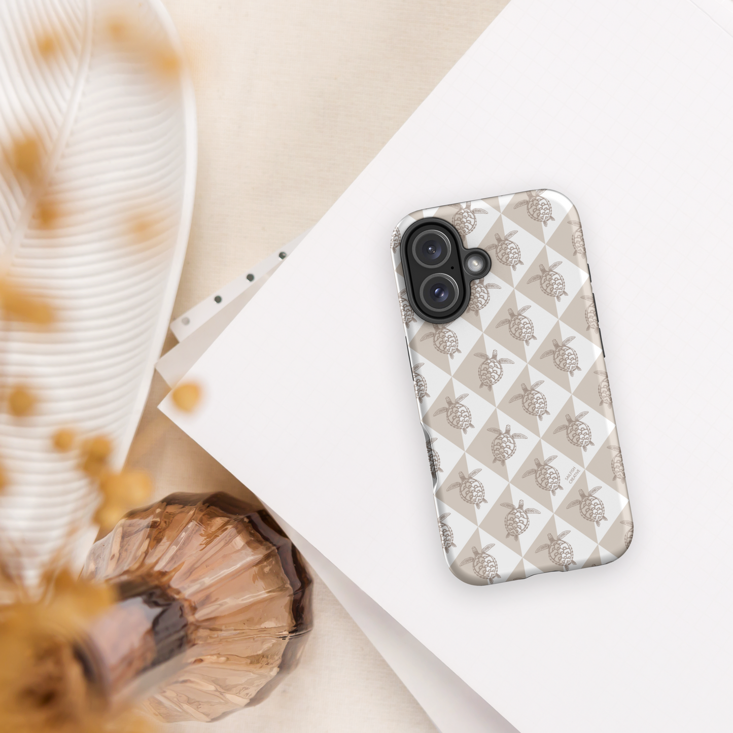 iPhone Tough Phone Case - Turtle Diamonds Neutral