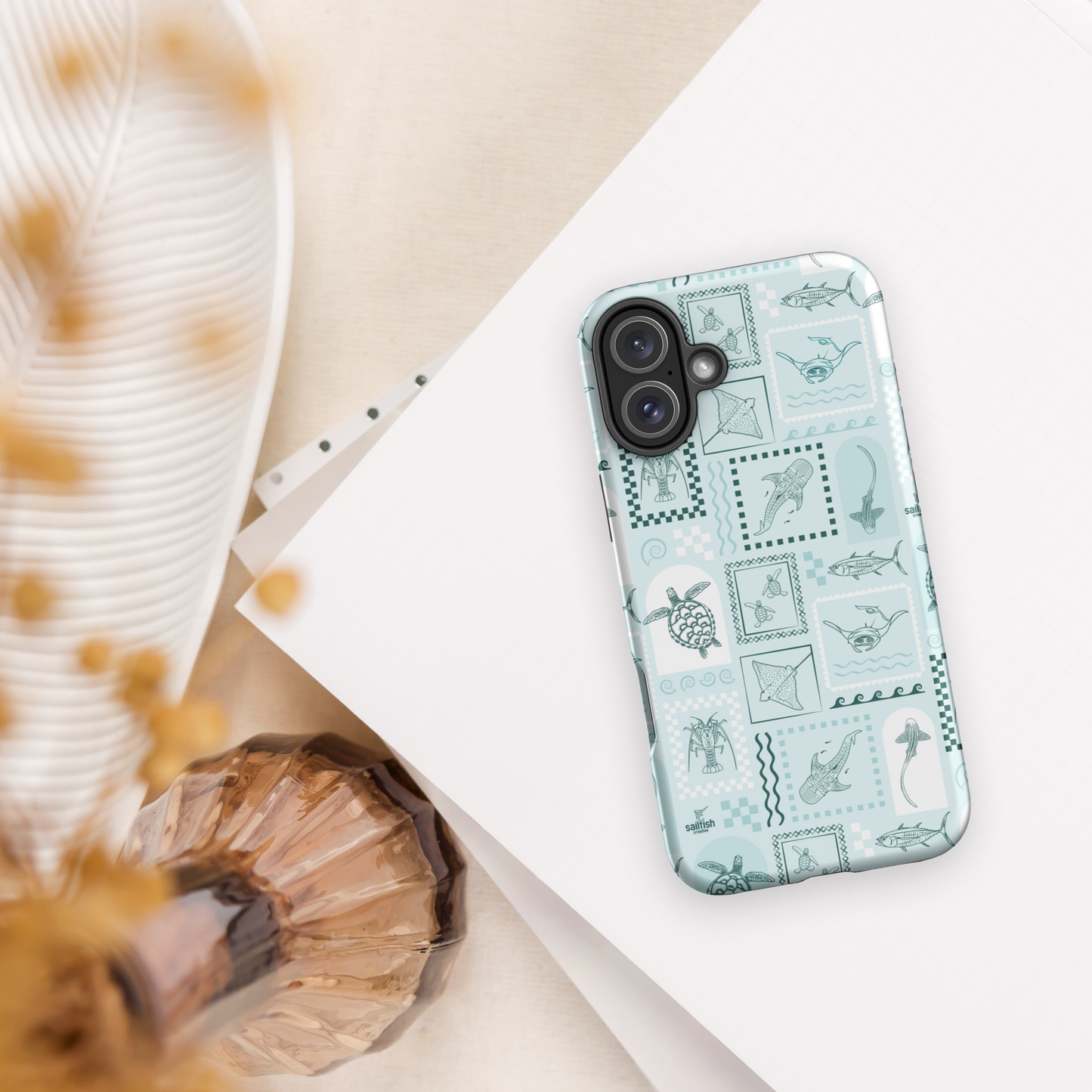 iPhone Tough Phone Case - Arches Print Teal