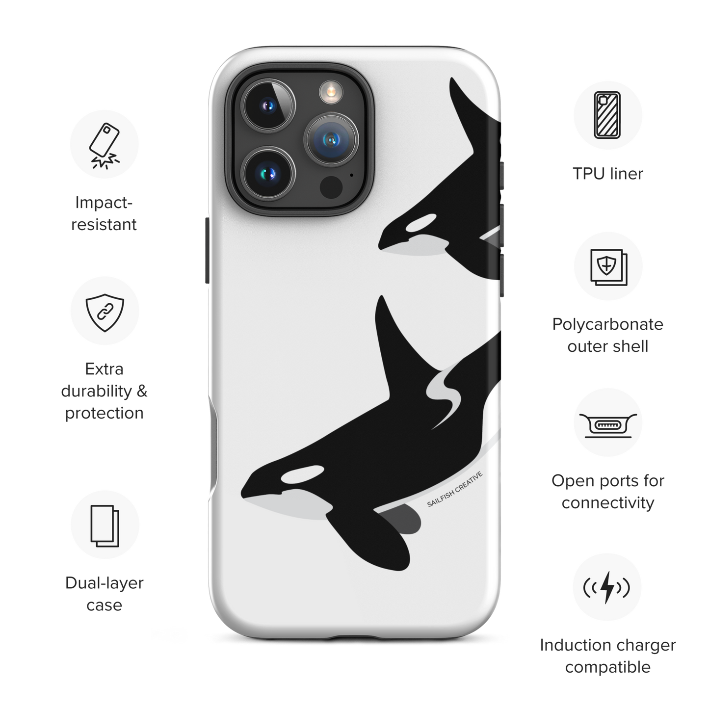 iPhone Tough Phone Case - Orca Killer Whale White - Sailfish Creative