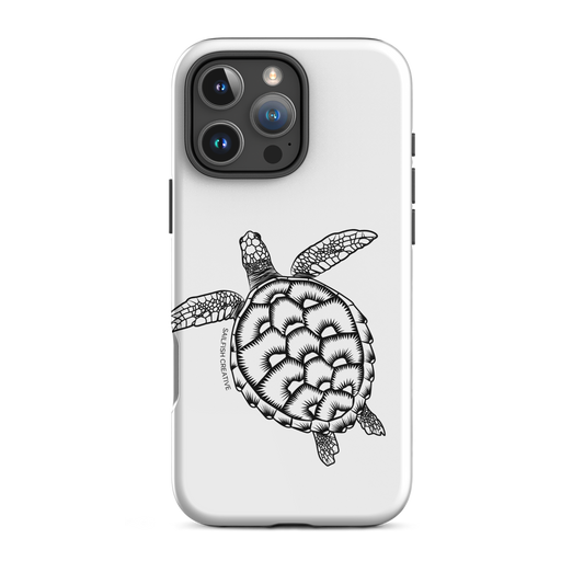 iPhone phone case with black turtle outline design on white background