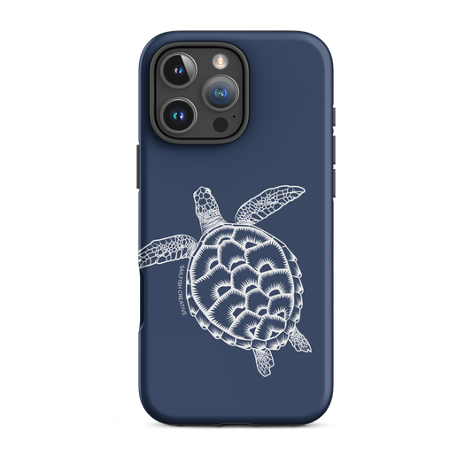 Navy iPhone phone case with white turtle outline design