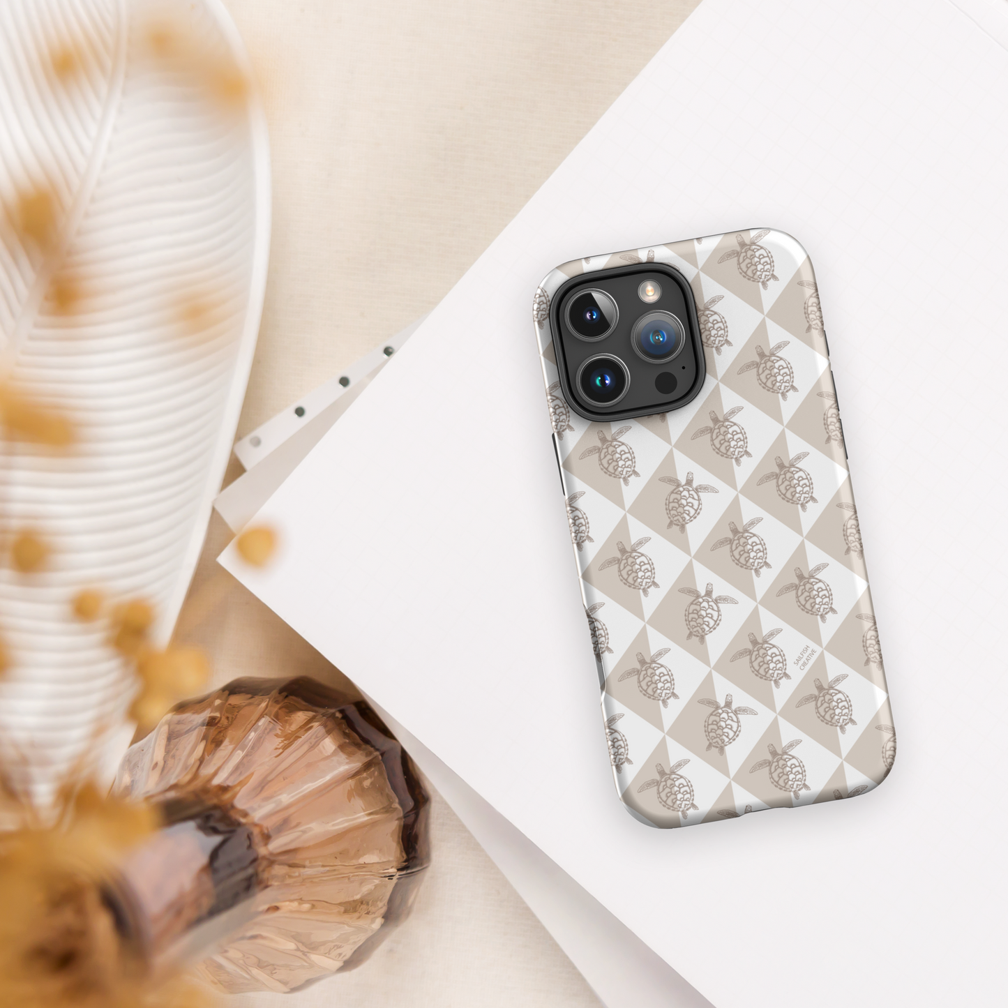iPhone Tough Phone Case - Turtle Diamonds Neutral