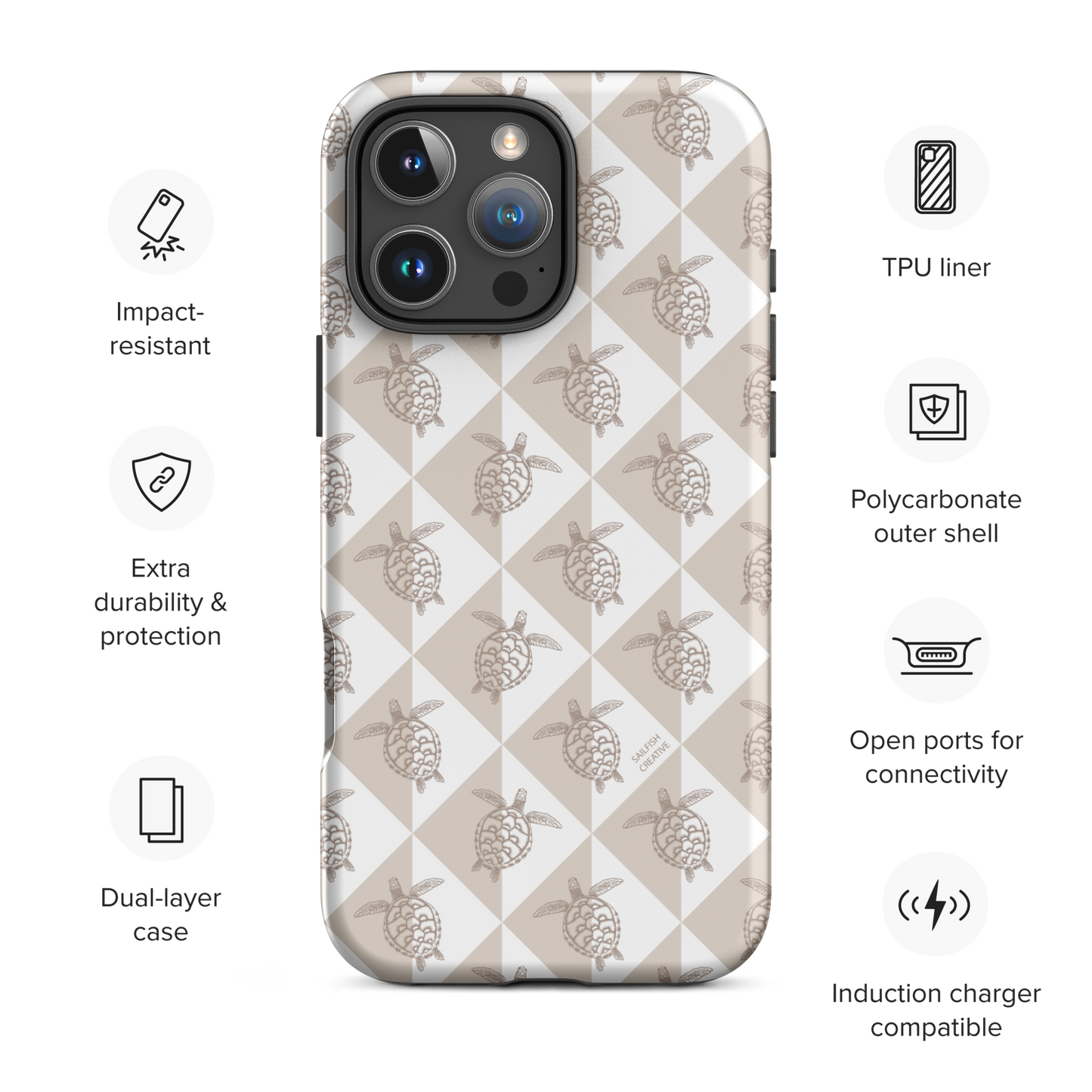 iPhone Tough Phone Case - Turtle Diamonds Neutral