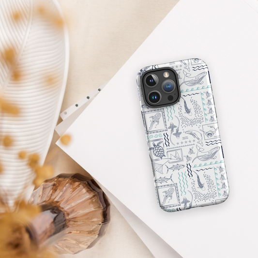 iPhone Phone Case - Busy Print Navy and Teal on White