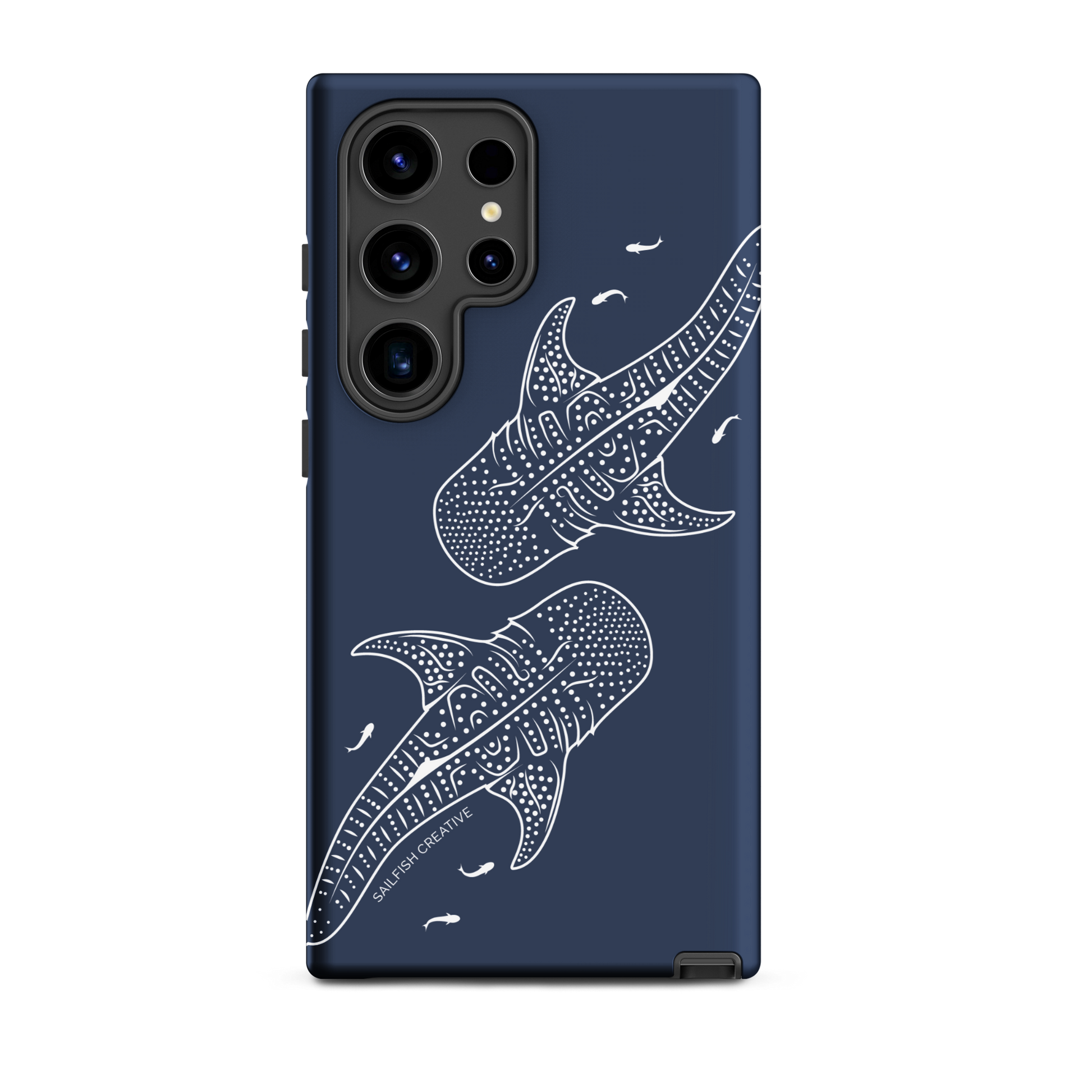 Samsung Phone Case with navy blue whale sharks outline design