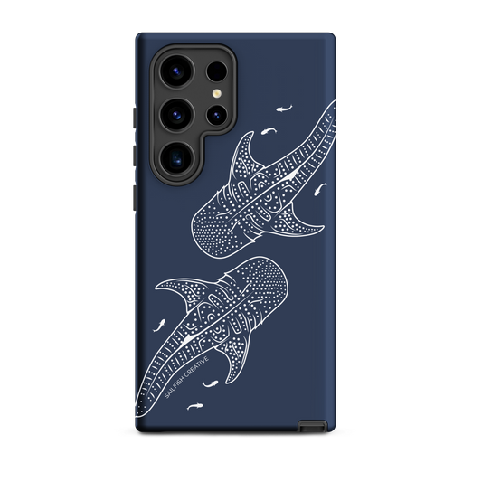 Samsung Phone Case with navy blue whale sharks outline design