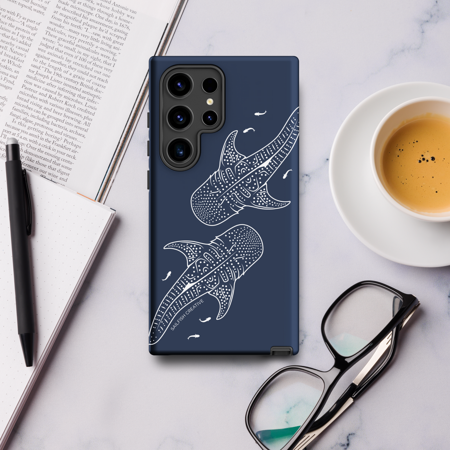 Samsung Tough Case - Whale Sharks Outline Navy - Sailfish Creative