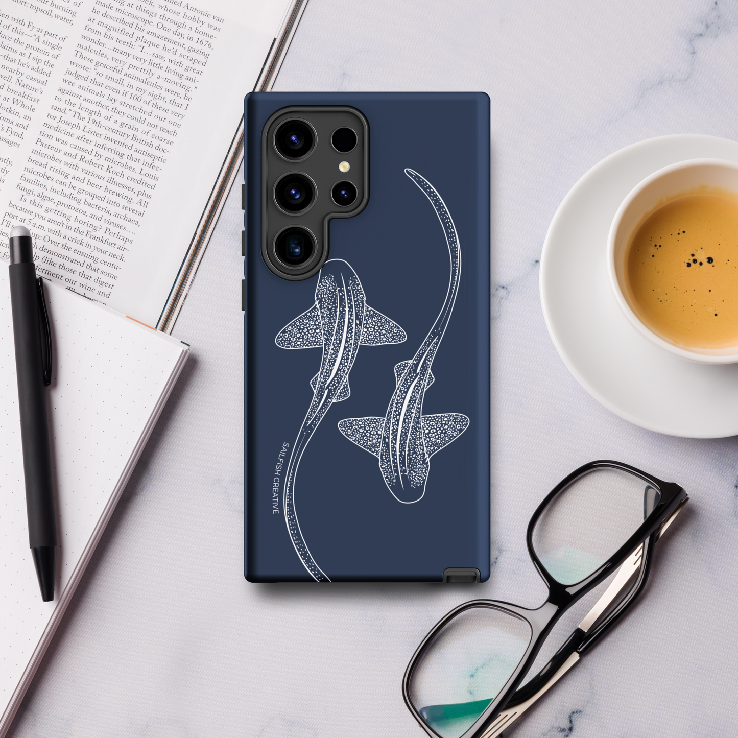Samsung Tough Case - Leopard Sharks Outline Navy - Sailfish Creative