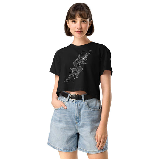Whale Shark Line Art - Women's Crop T-Shirt - Sailfish Creative