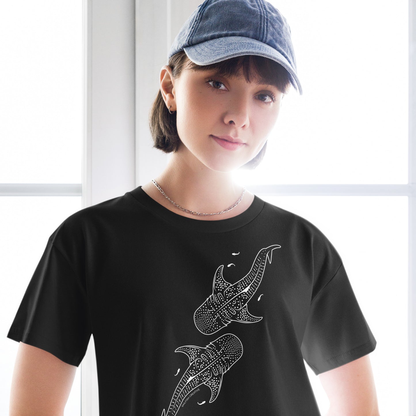 Whale Shark Line Art - Women's Crop T-Shirt - Sailfish Creative