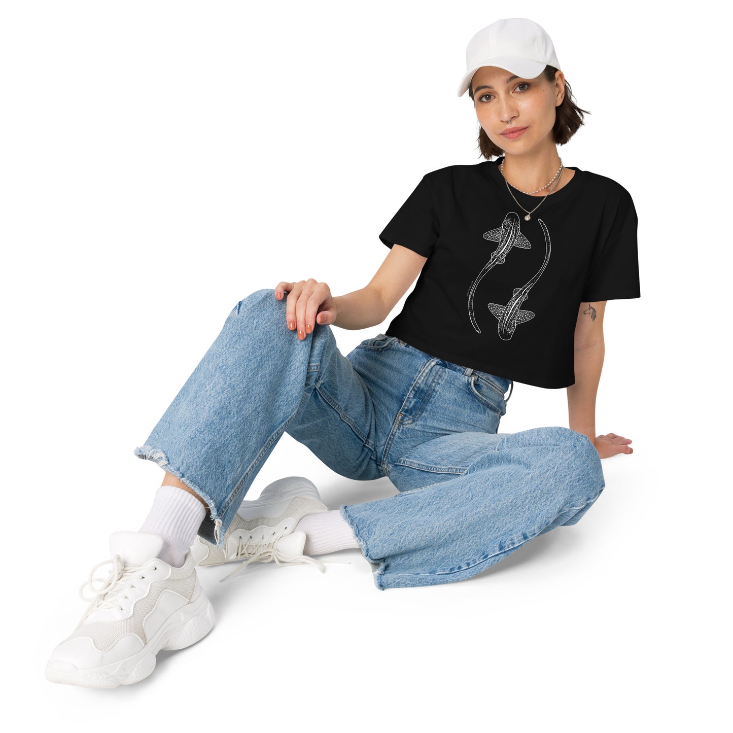 Leopard Shark Line Art - Women's Crop T-Shirt - Sailfish Creative