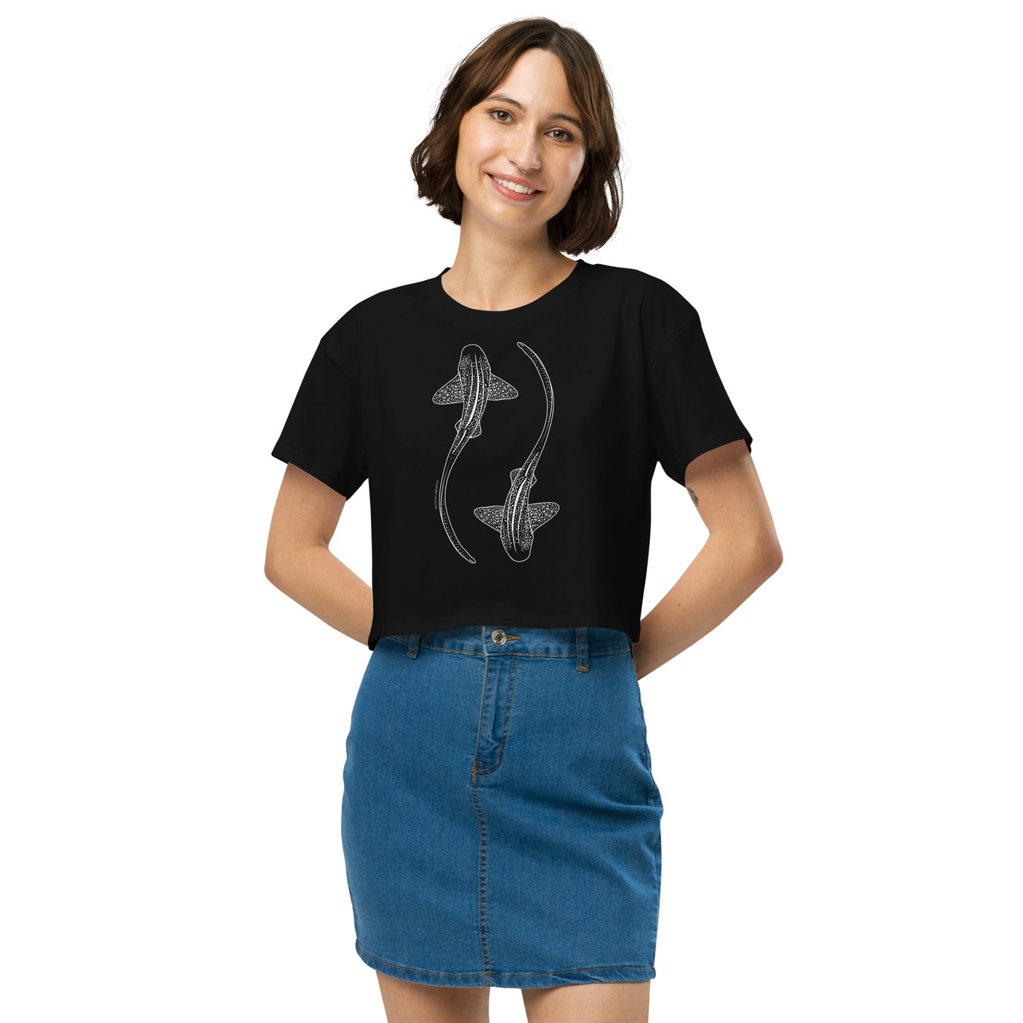 Leopard Shark Line Art - Women's Crop T-Shirt - Sailfish Creative