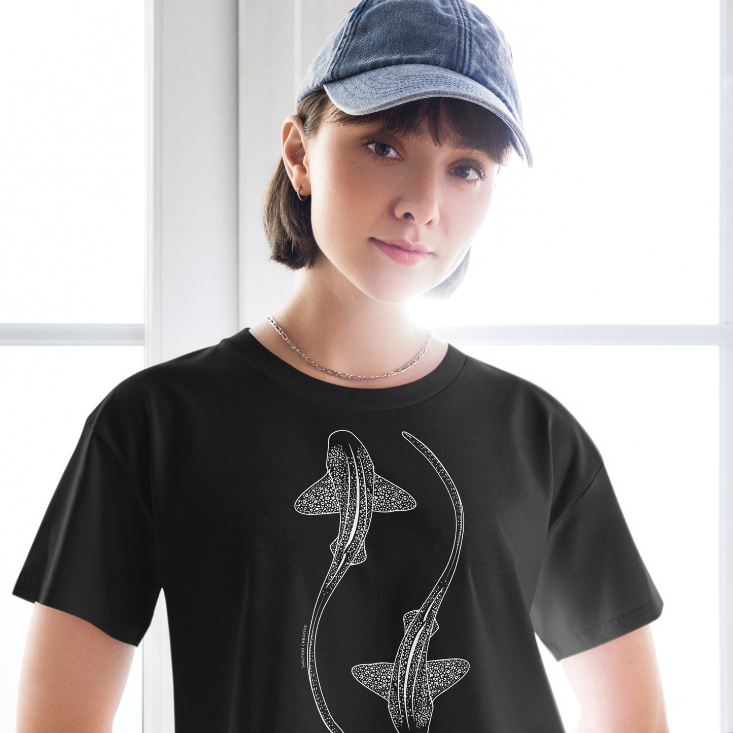 Leopard Shark Line Art - Women's Crop T-Shirt - Sailfish Creative
