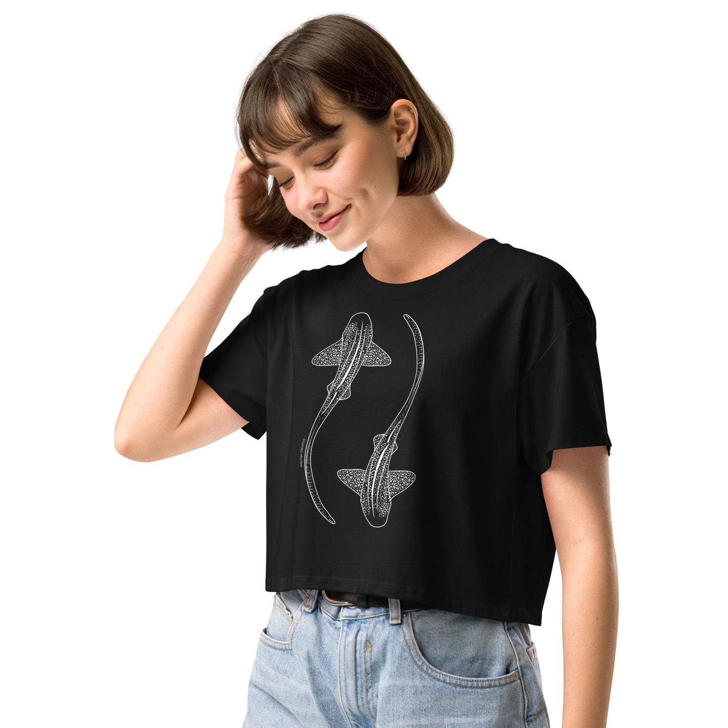 Leopard Shark Line Art - Women's Crop T-Shirt - Sailfish Creative