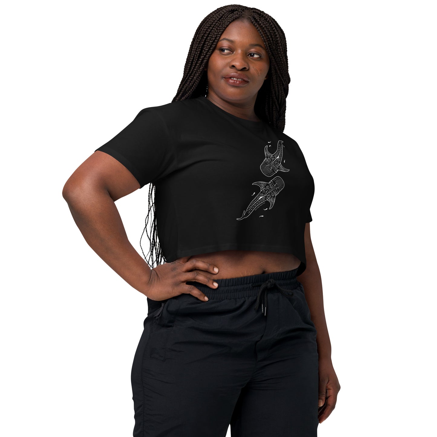 Whale Shark Line Art - Women's Crop T-Shirt - Sailfish Creative