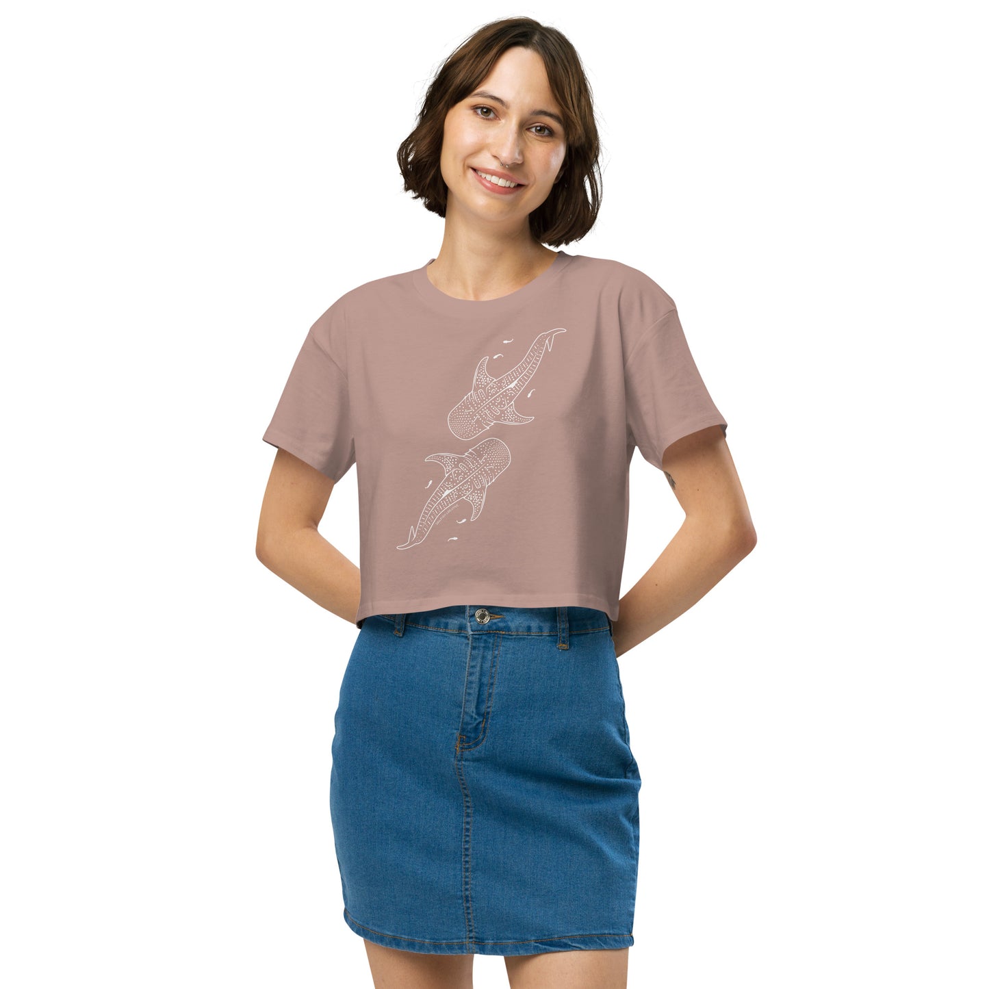 Whale Shark Line Art - Women's Crop T-Shirt - Sailfish Creative