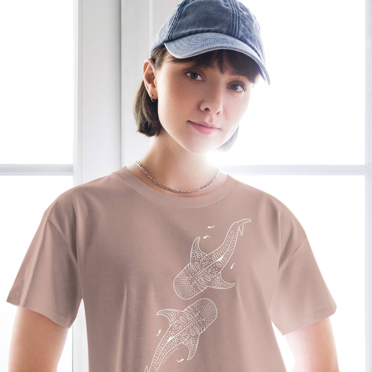 Whale Shark Line Art - Women's Crop T-Shirt - Sailfish Creative