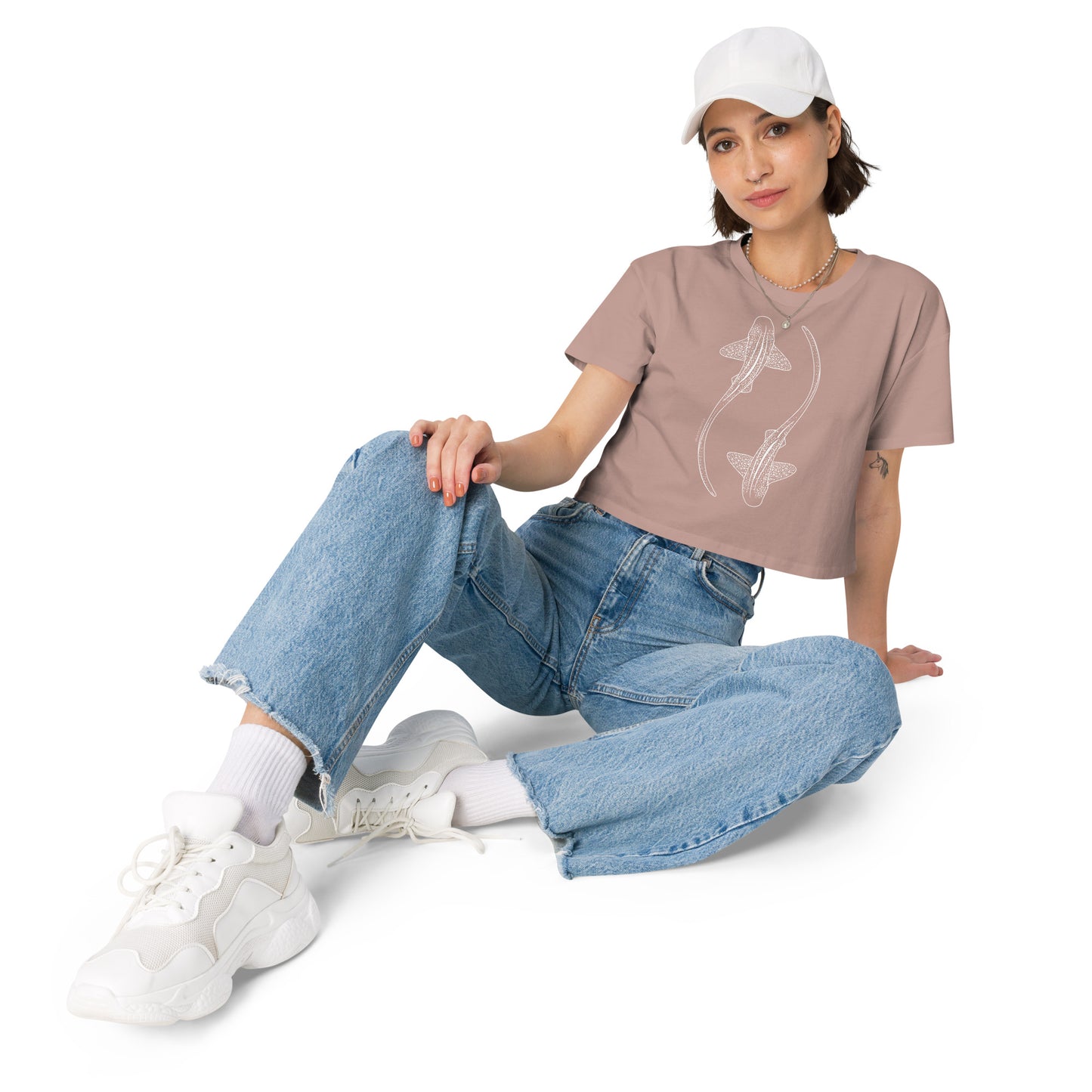 Leopard Shark Line Art - Women's Crop T-Shirt - Sailfish Creative