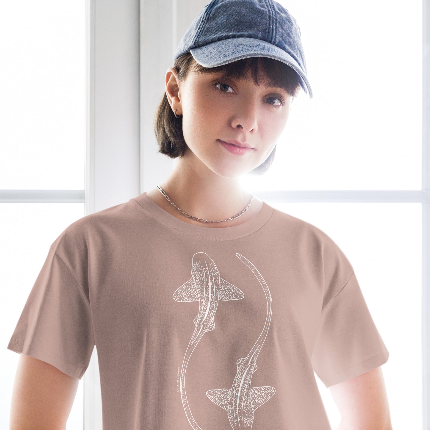 Leopard Shark Line Art - Women's Crop T-Shirt - Sailfish Creative